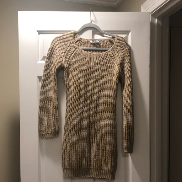 Urban Outfitters Surplice Back Sweater Dress Tan - Picture 3 of 5